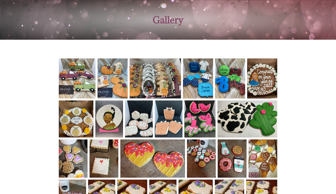 Gallery page on the Kelly's Cookie Jar website.